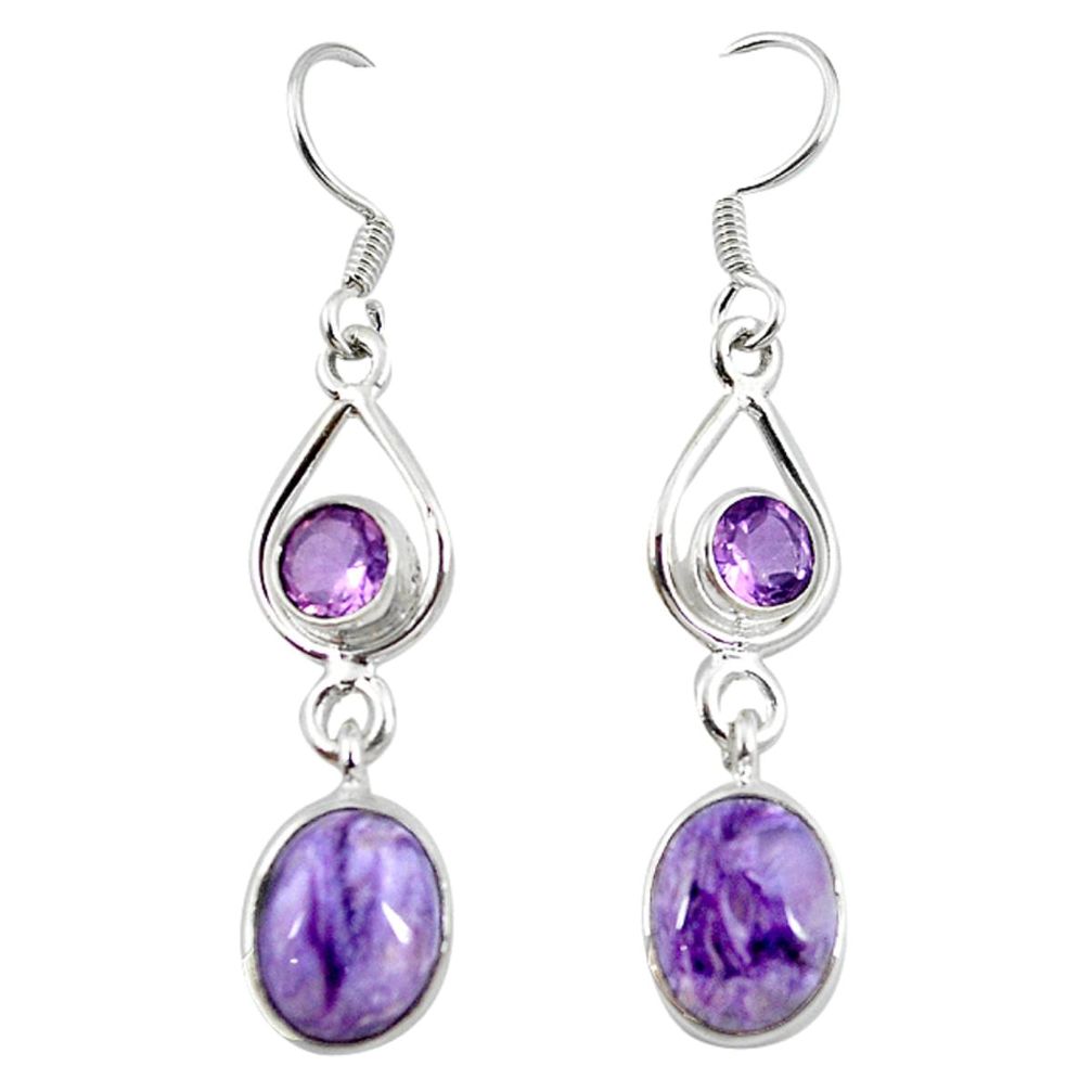 Natural purple charoite (siberian) 925 silver dangle earrings jewelry m7714