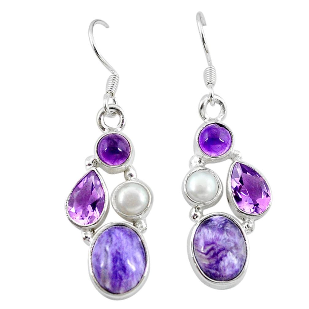 925 silver natural purple charoite (siberian) dangle earrings jewelry m7717