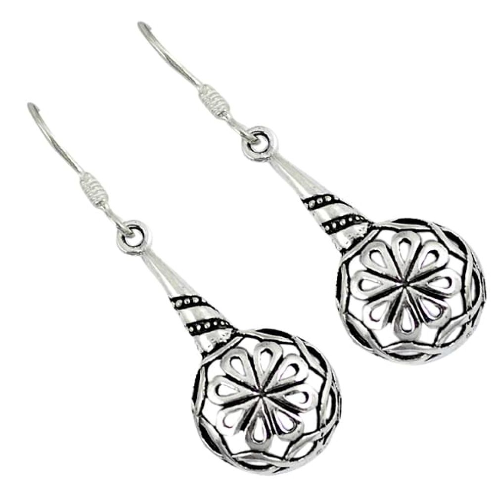 Indonesian bali style solid 925 sterling silver dangle flower earrings p2731