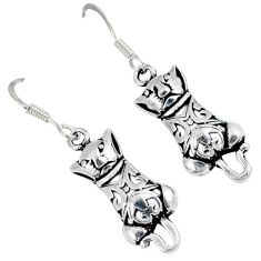 Indonesian bali style solid 925 sterling silver cat charm earrings p2736