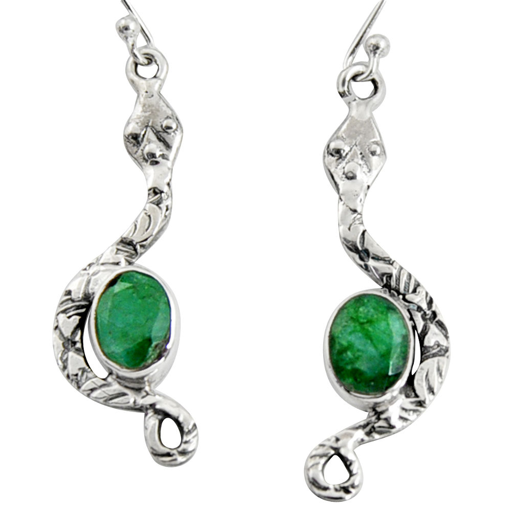 925 sterling silver 5.82cts natural green emerald snake earrings jewelry r10106