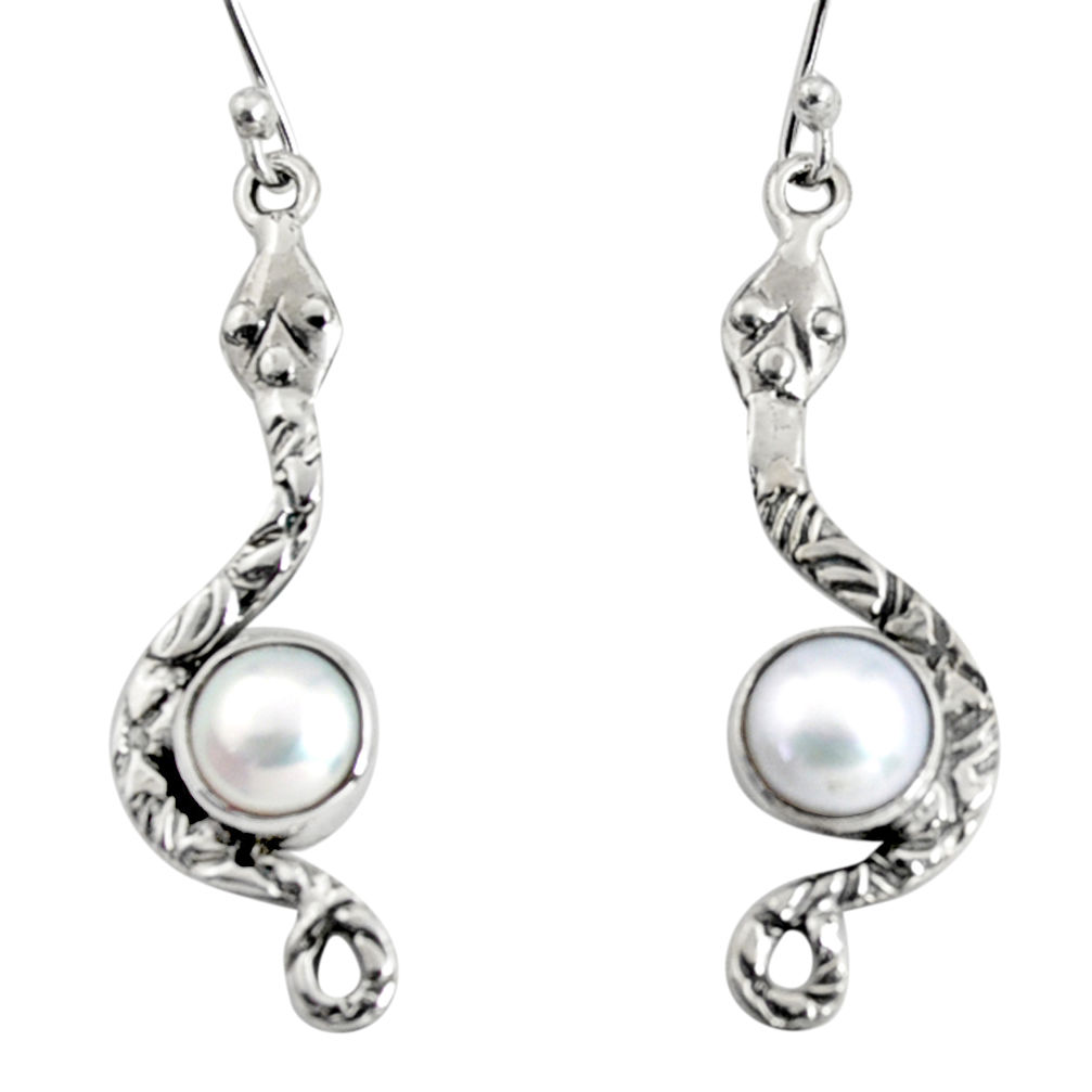 925 sterling silver 4.47cts natural white pearl snake earrings jewelry r10109