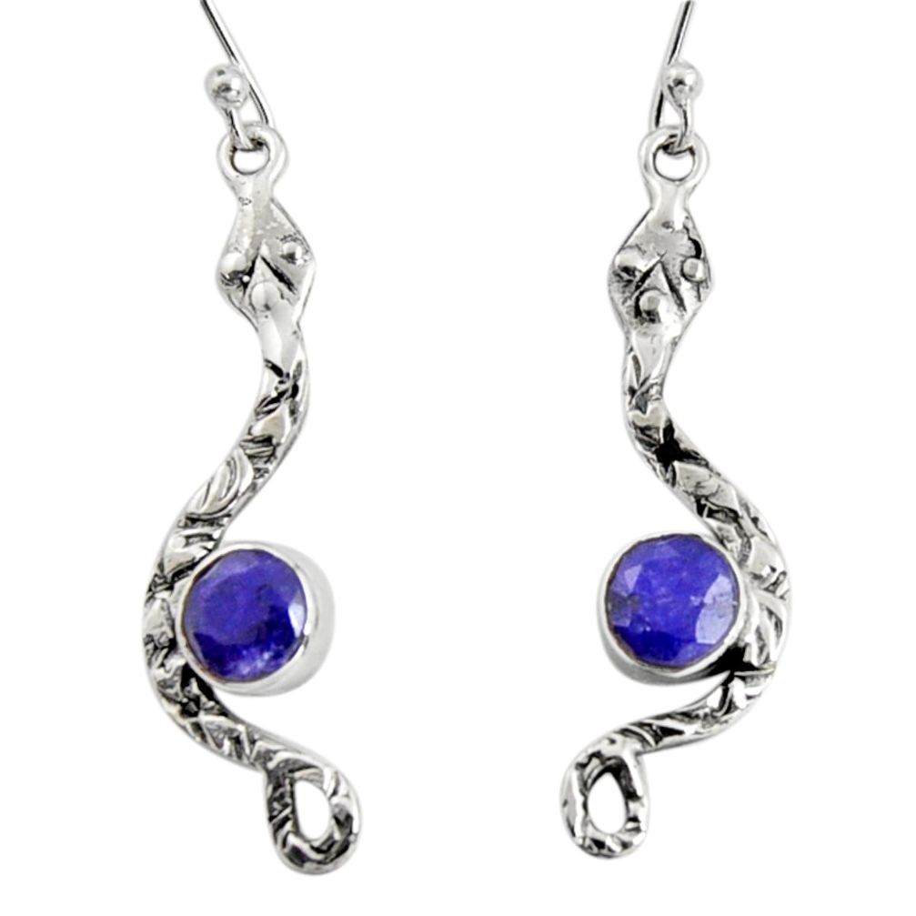 4.08cts natural blue sapphire 925 sterling silver snake earrings jewelry r10113
