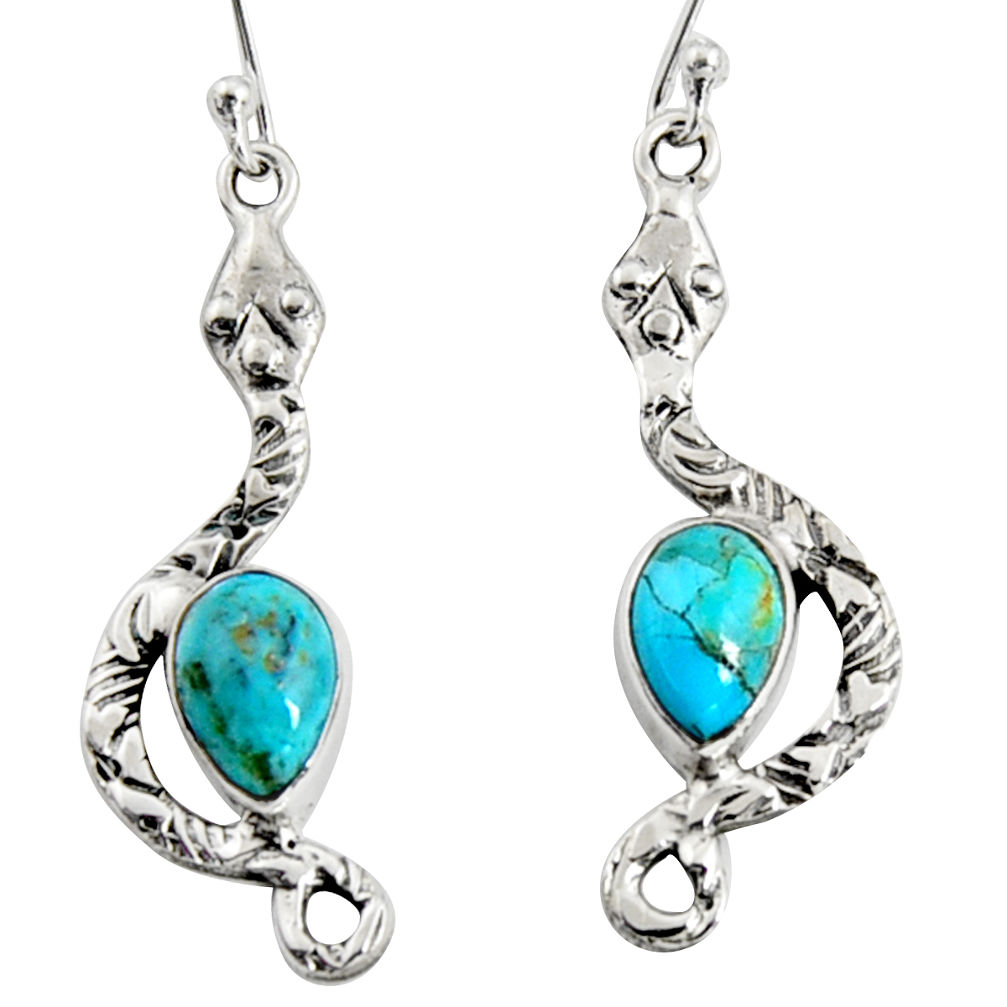 5.38cts blue arizona mohave turquoise 925 sterling silver snake earrings r10115
