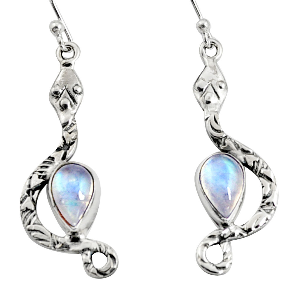 925 sterling silver 4.93cts natural rainbow moonstone snake earrings r10116