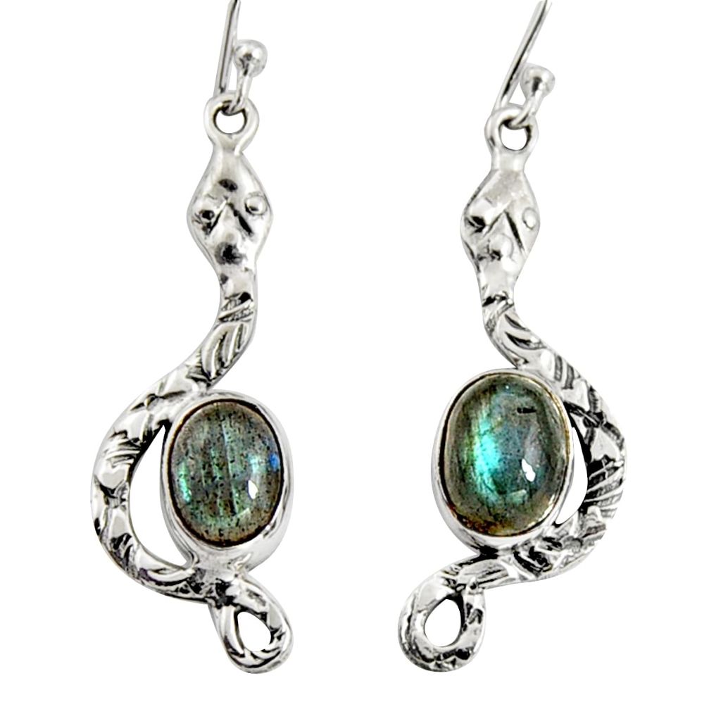 925 sterling silver 6.07cts natural blue labradorite snake earrings r10120
