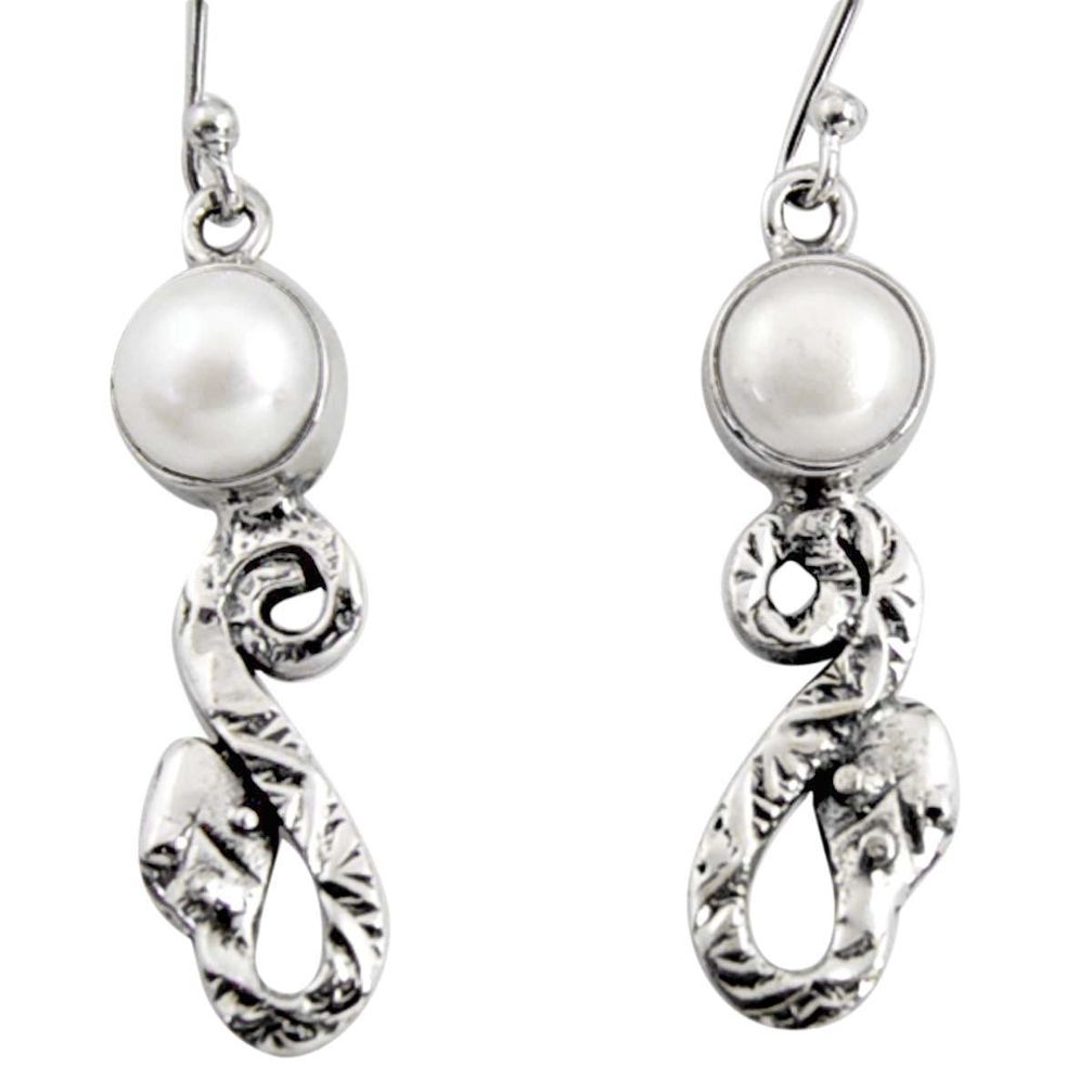 5.63cts natural white pearl 925 sterling silver snake earrings jewelry r10122