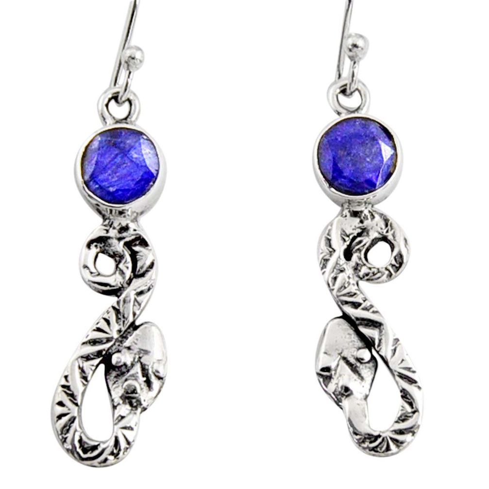 4.23cts natural blue sapphire 925 sterling silver snake earrings jewelry r10123