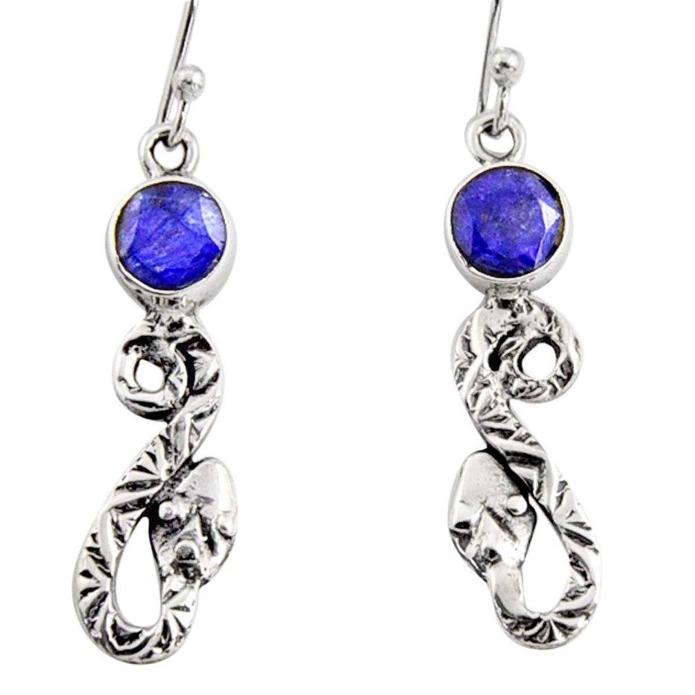 925 sterling silver 4.26cts natural blue sapphire snake earrings jewelry r10124