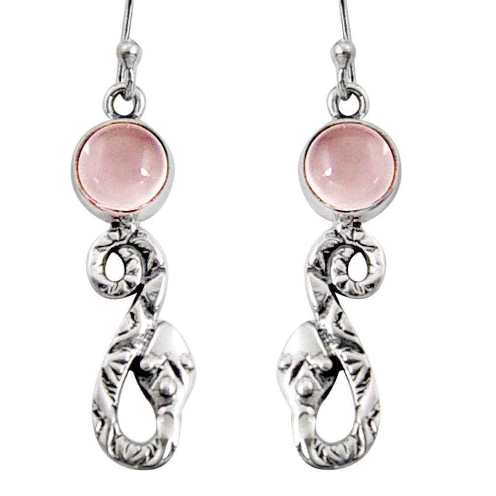 5.11cts natural pink rose quartz 925 sterling silver snake earrings r10126