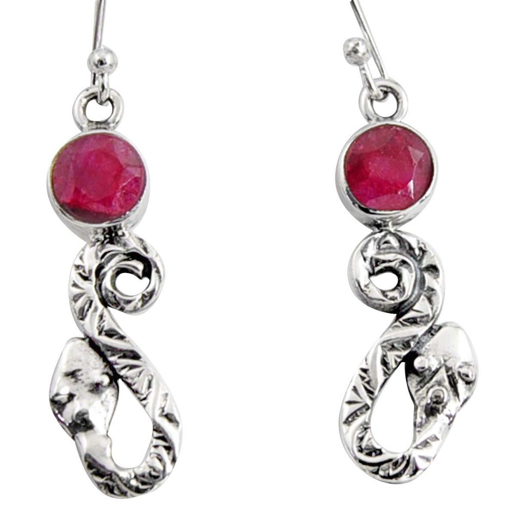 925 sterling silver 4.03cts natural red ruby snake earrings jewelry r10127