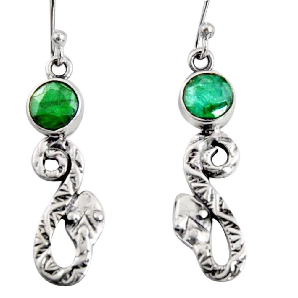 3.62cts natural green emerald 925 sterling silver snake earrings jewelry r10133