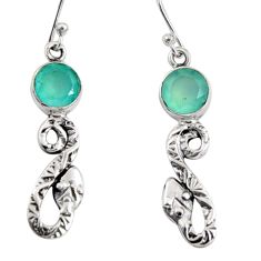 Clearance Sale- 4.22cts natural aqua chalcedony 925 sterling silver snake earrings r10135