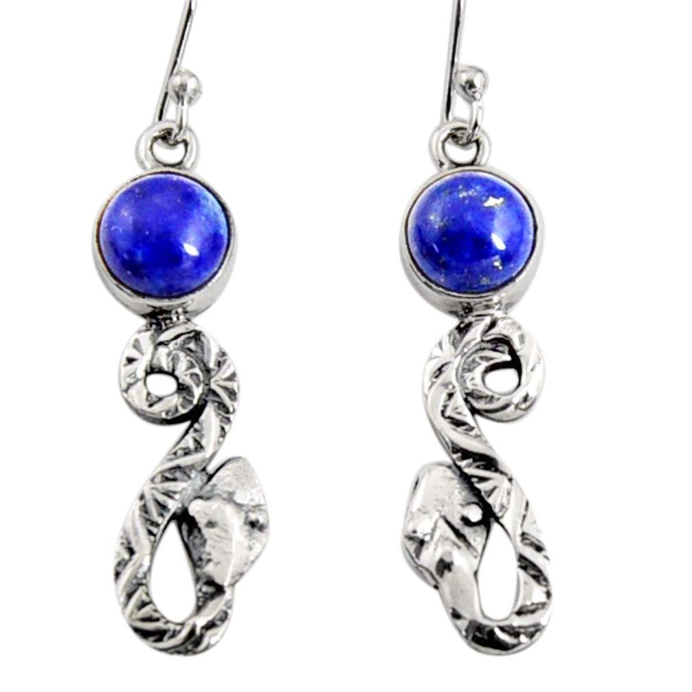 5.63cts natural blue lapis lazuli 925 sterling silver snake earrings r10136