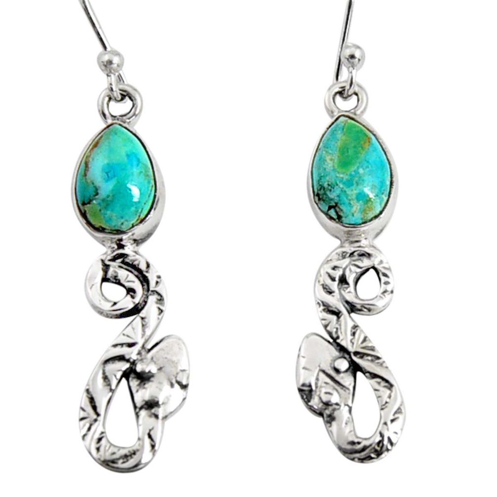 925 sterling silver 5.11cts green arizona mohave turquoise snake earrings r10137