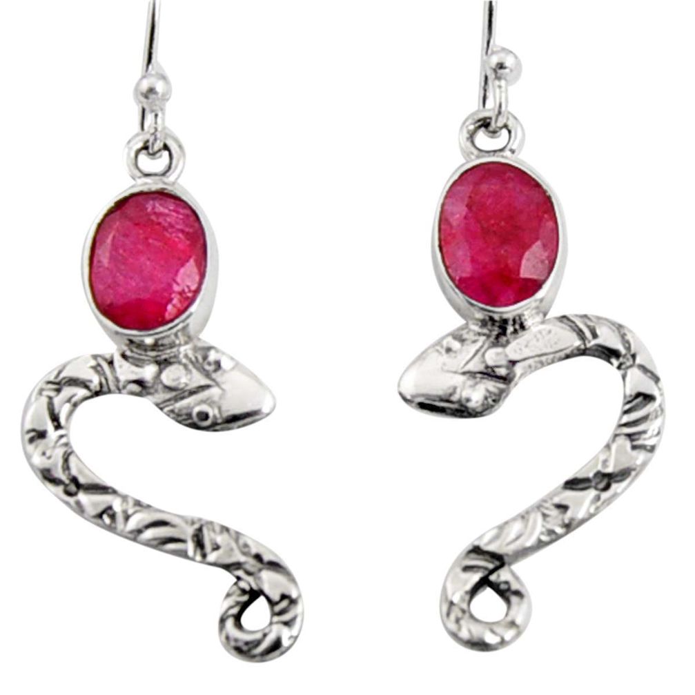 4.21cts natural red ruby 925 sterling silver snake earrings jewelry r10142
