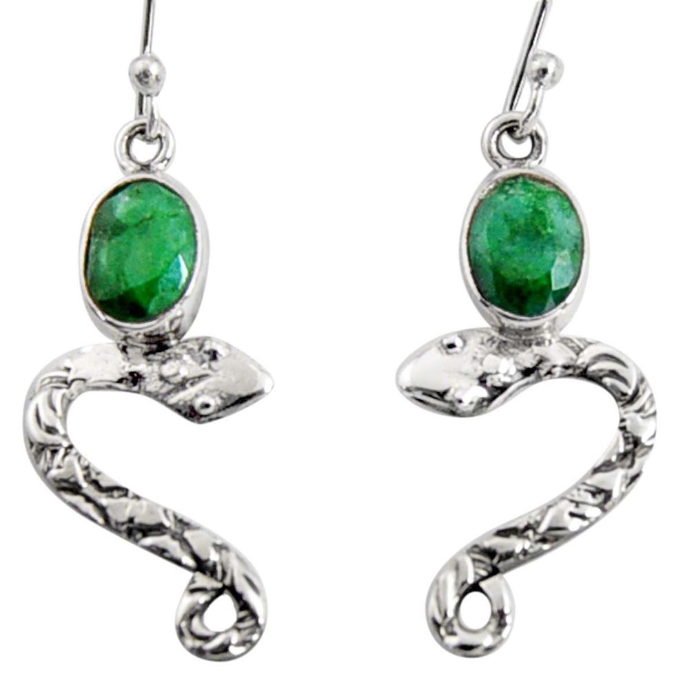 925 sterling silver 4.22cts natural green emerald snake earrings jewelry r10143