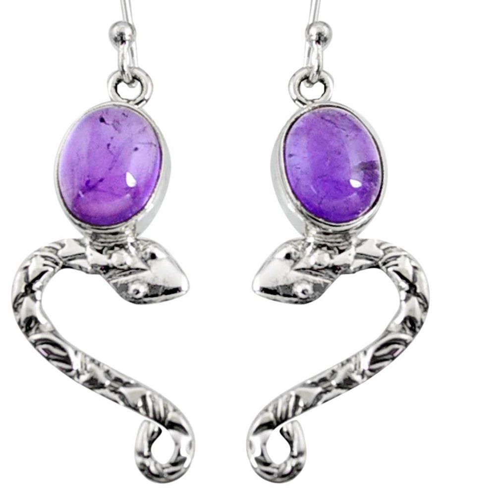 6.57cts natural purple amethyst 925 sterling silver snake earrings r10145