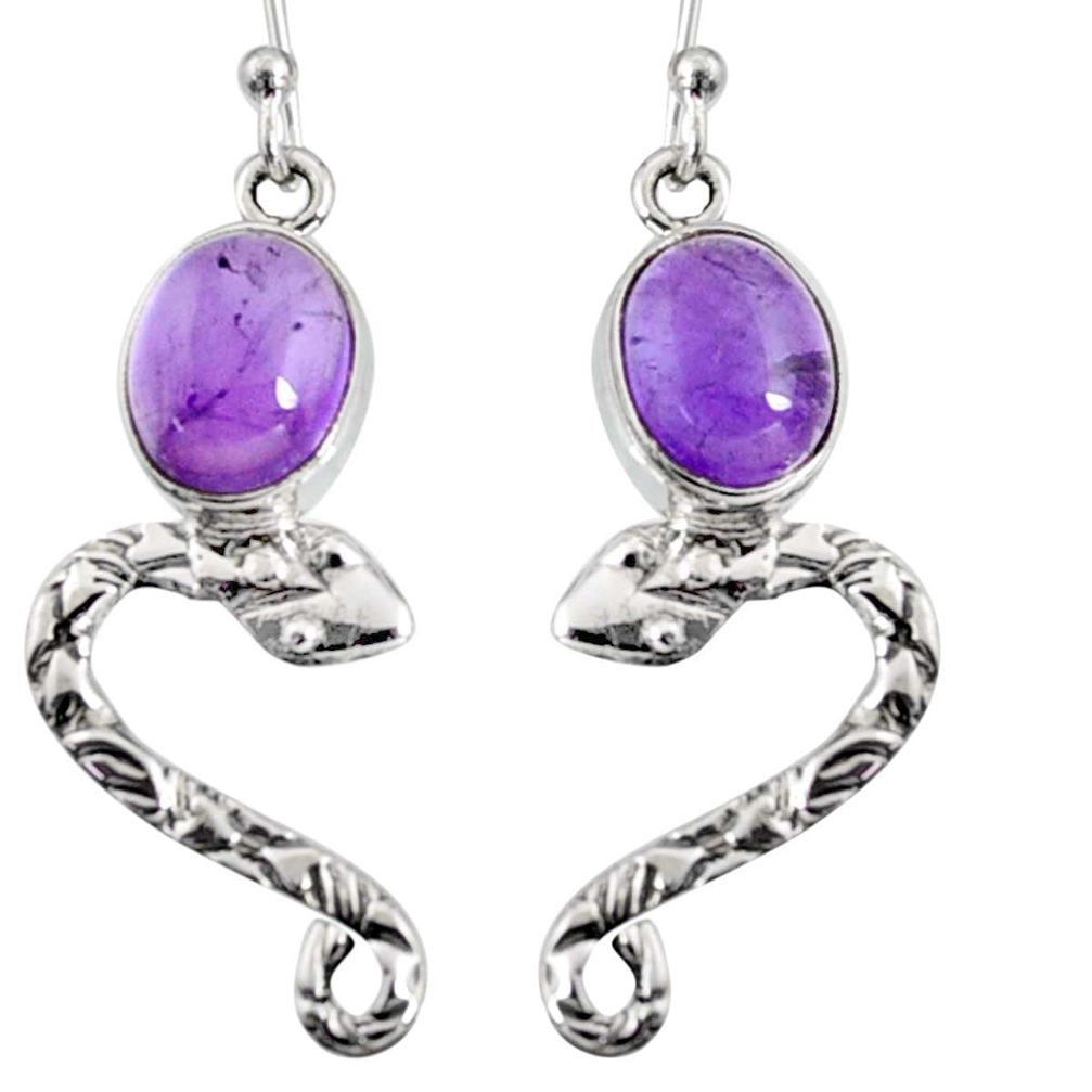 6.57cts natural purple amethyst 925 sterling silver snake earrings r10146