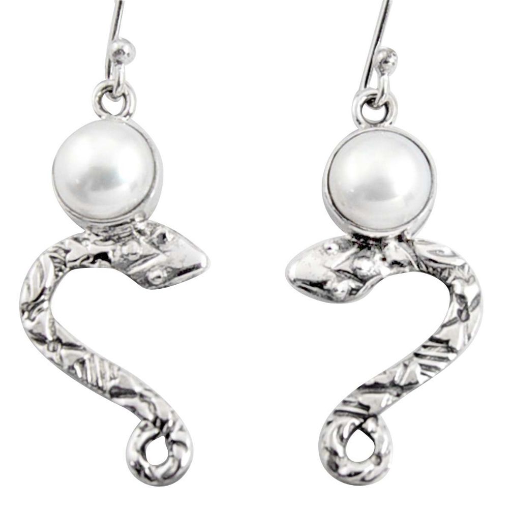 4.69cts natural white pearl 925 sterling silver snake earrings jewelry r10148