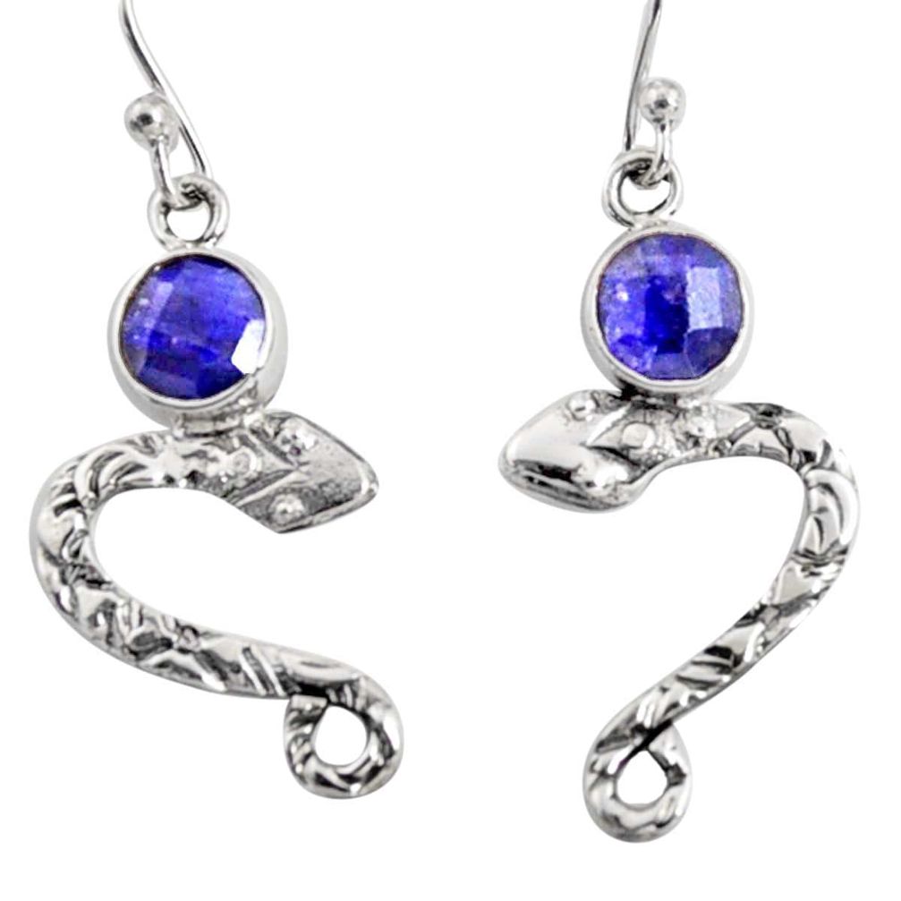 925 sterling silver 3.87cts natural blue sapphire snake earrings jewelry r10150