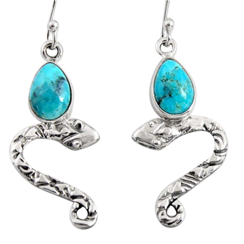 4.84cts blue arizona mohave turquoise 925 sterling silver snake earrings r10155