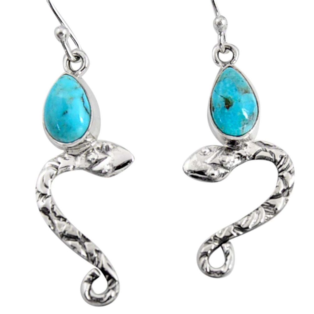 4.67cts blue arizona mohave turquoise 925 sterling silver snake earrings r10156