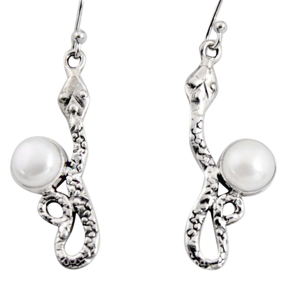 5.63cts natural white pearl 925 sterling silver snake earrings jewelry r10165