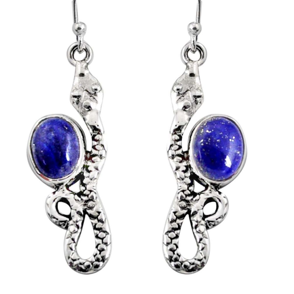 5.87cts natural blue lapis lazuli 925 sterling silver snake earrings r10170