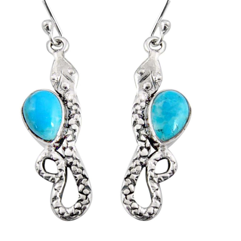 4.94cts blue arizona mohave turquoise 925 sterling silver snake earrings r10174