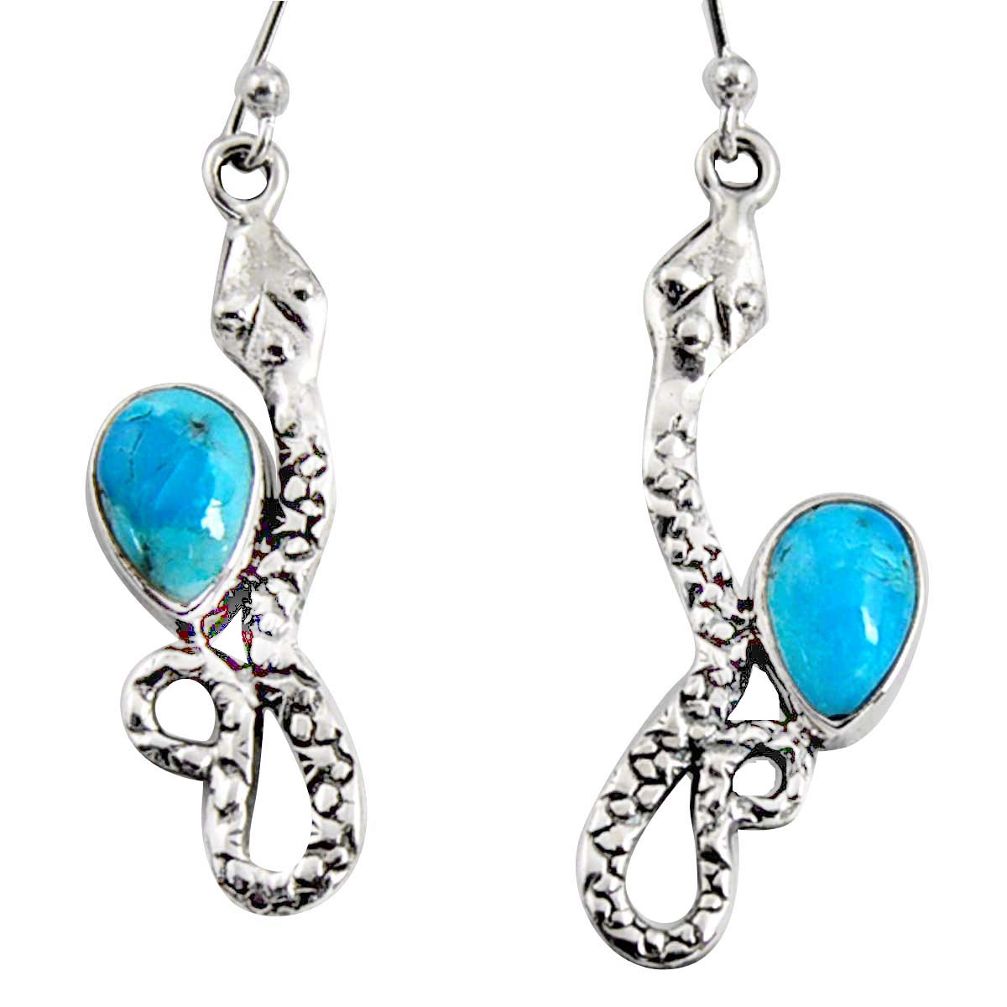 925 sterling silver 4.91cts blue arizona mohave turquoise snake earrings r10175