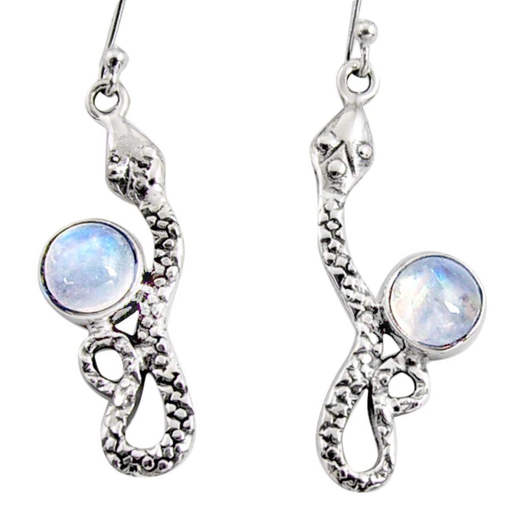 5.16cts natural rainbow moonstone 925 sterling silver snake earrings r10177