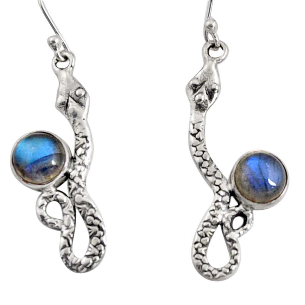 5.16cts natural blue labradorite 925 sterling silver snake earrings r10180