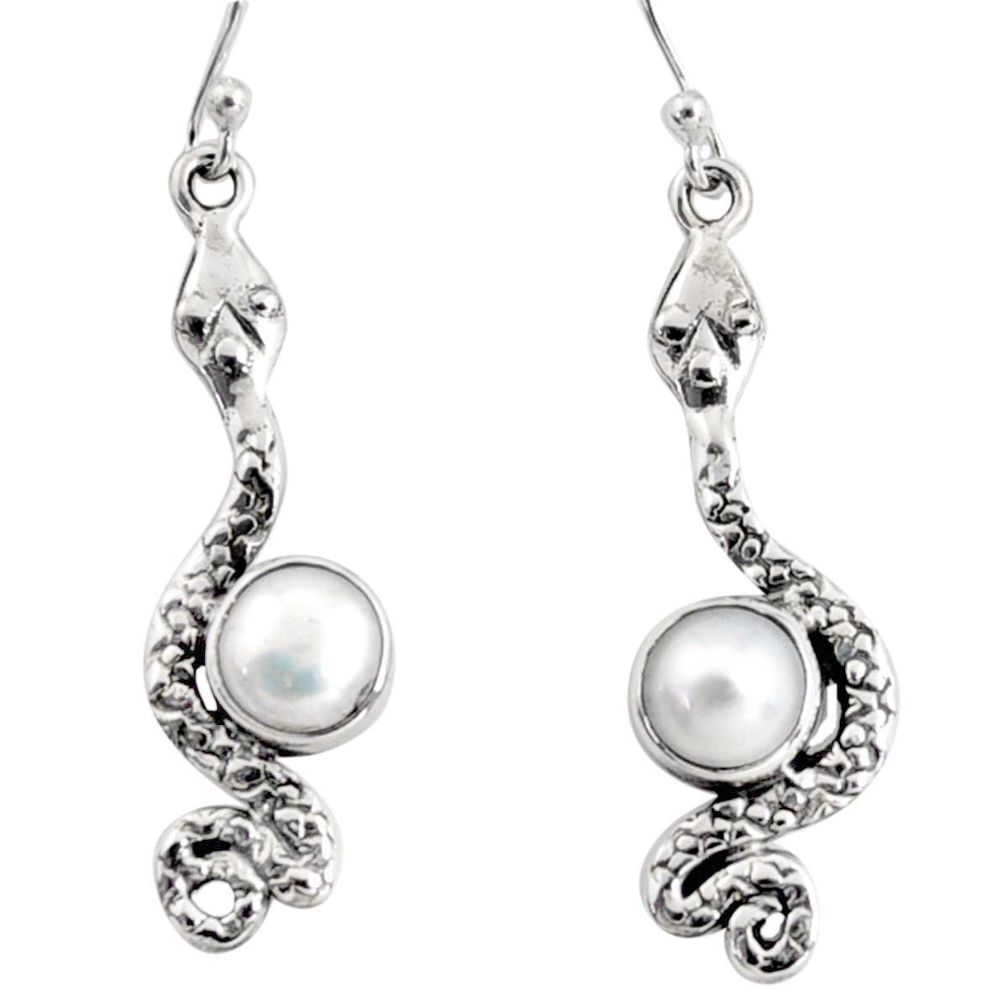 5.38cts natural white pearl 925 sterling silver snake earrings jewelry r10182