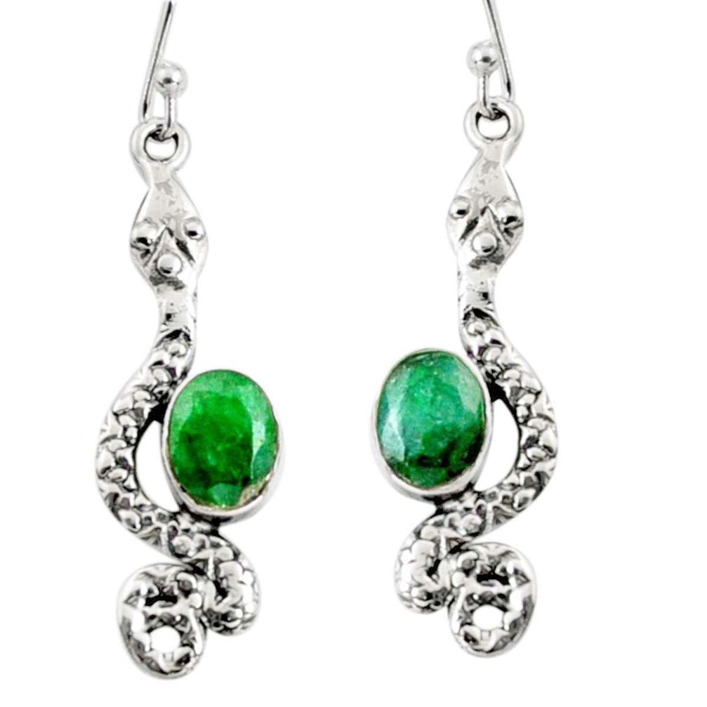 925 sterling silver 4.47cts natural green emerald snake earrings jewelry r10184