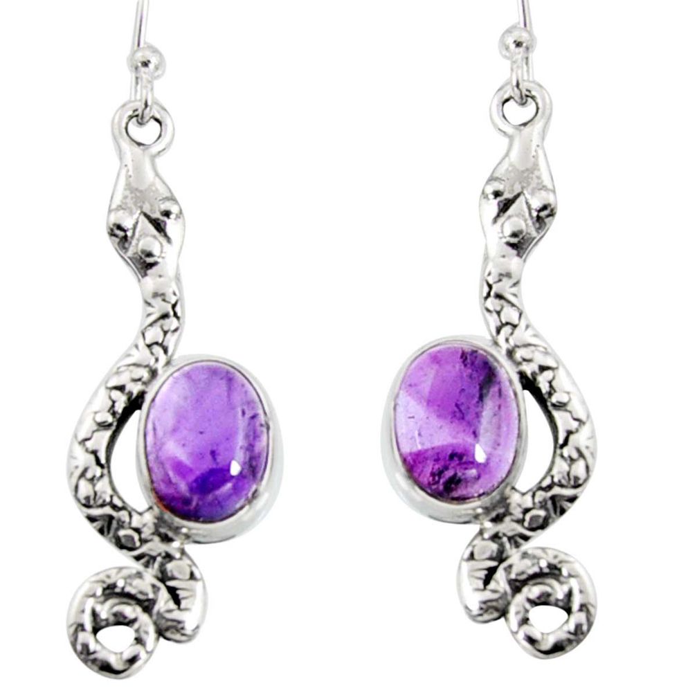 925 sterling silver 6.04cts natural purple amethyst snake earrings r10187