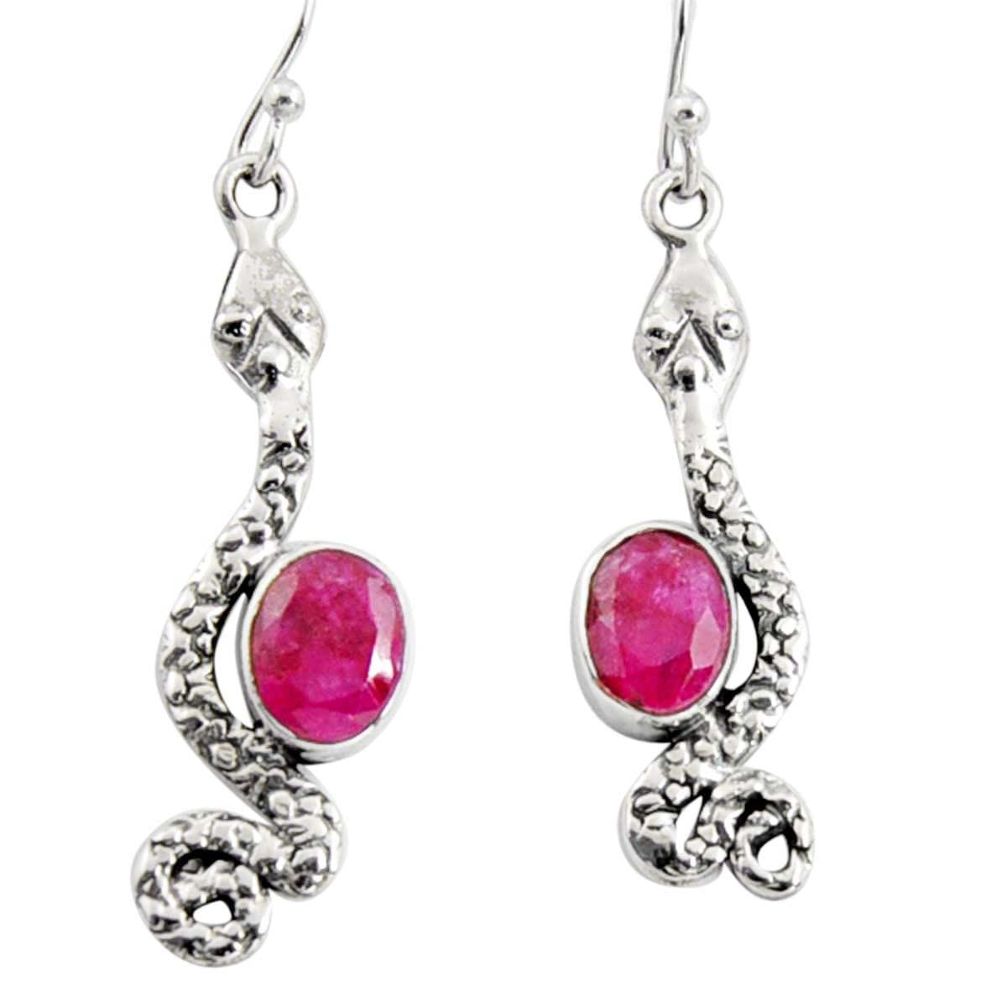 4.52cts natural red ruby 925 sterling silver snake earrings jewelry r10189