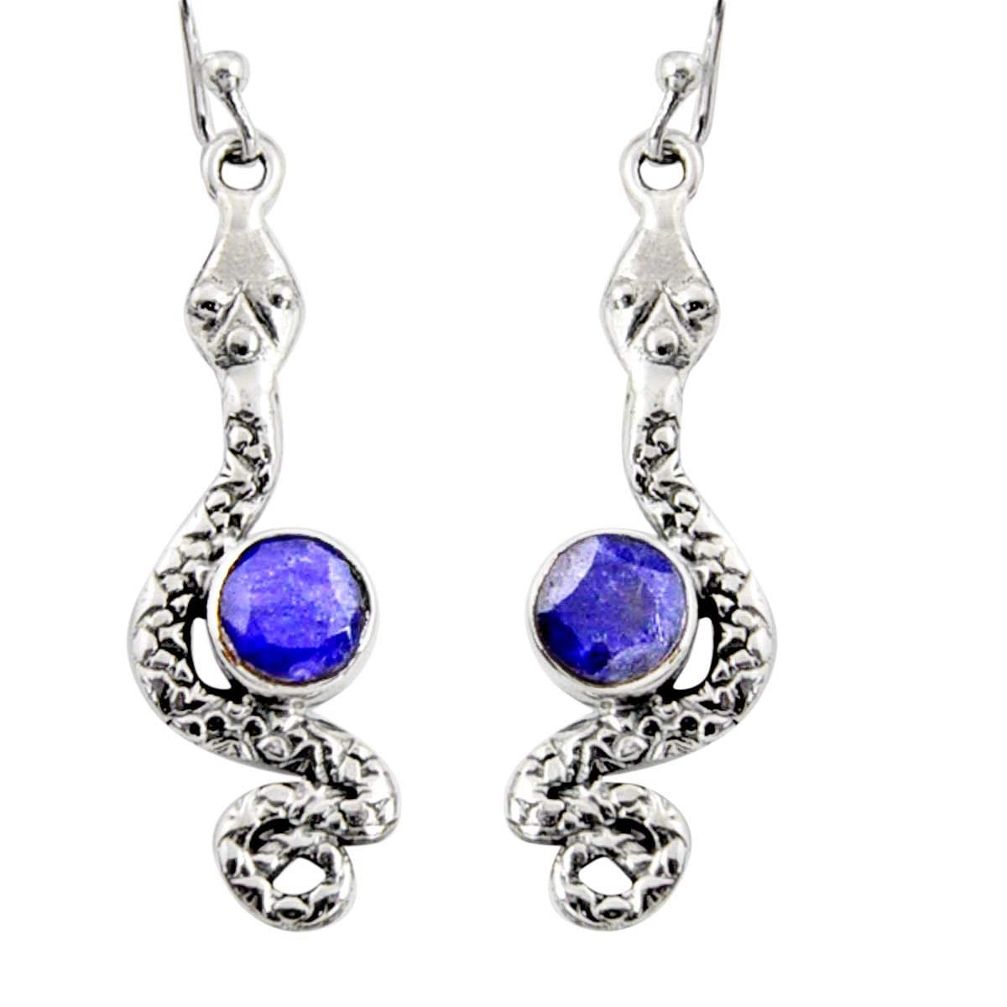 2.44cts natural blue sapphire 925 sterling silver snake earrings jewelry r10190