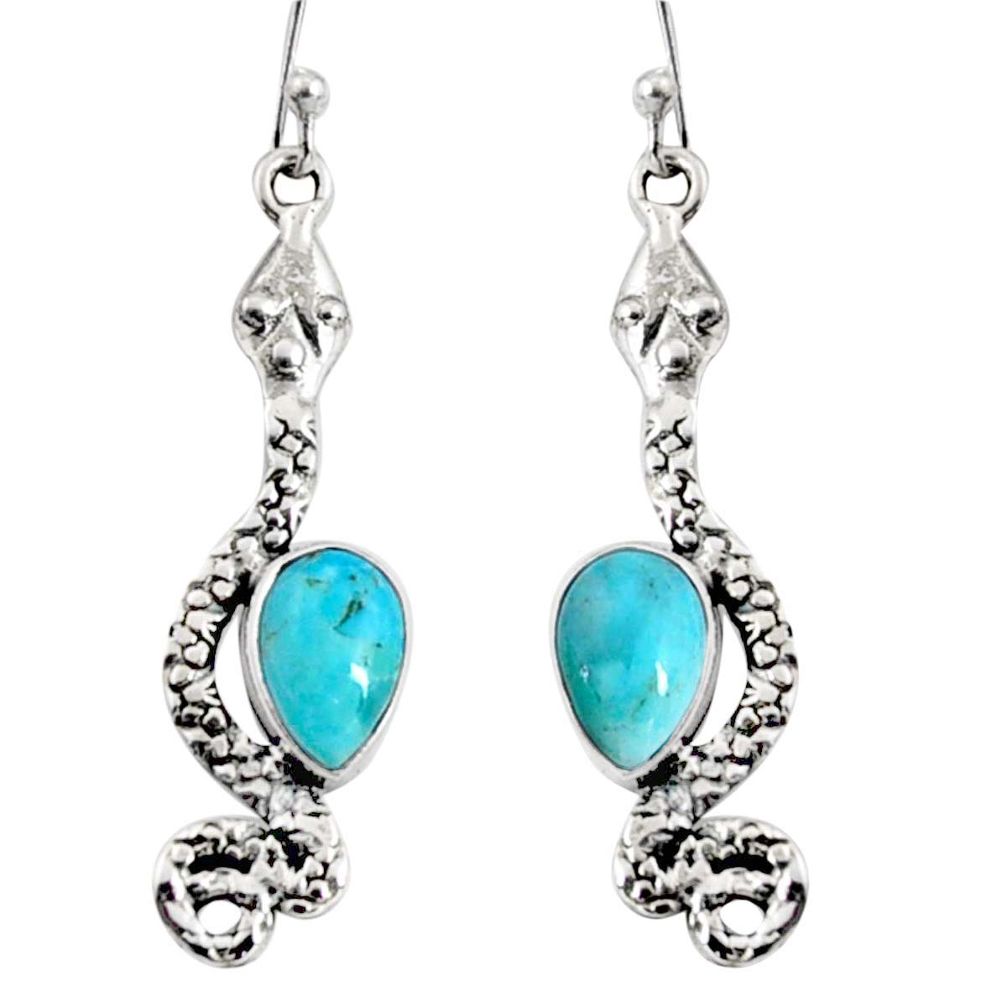 5.11cts blue arizona mohave turquoise 925 sterling silver snake earrings r10193