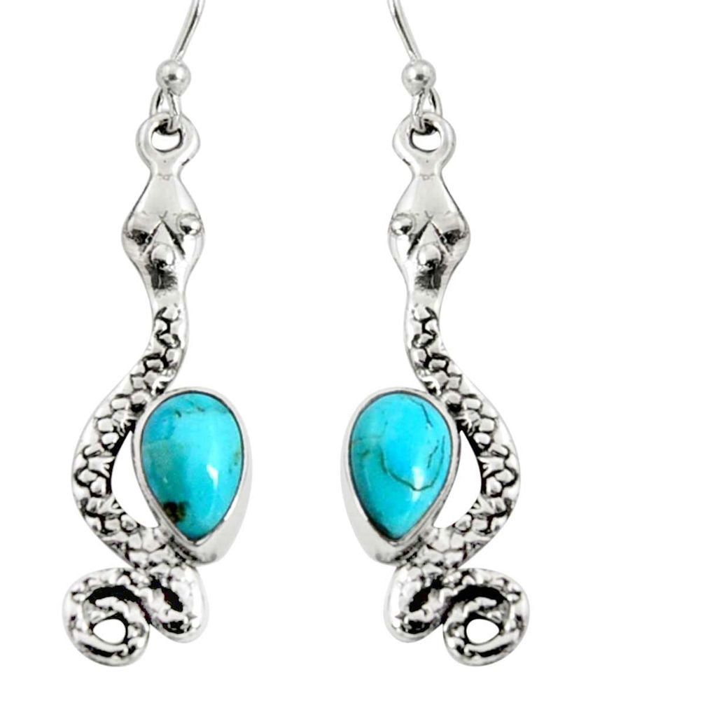 5.11cts blue arizona mohave turquoise 925 sterling silver snake earrings r10194