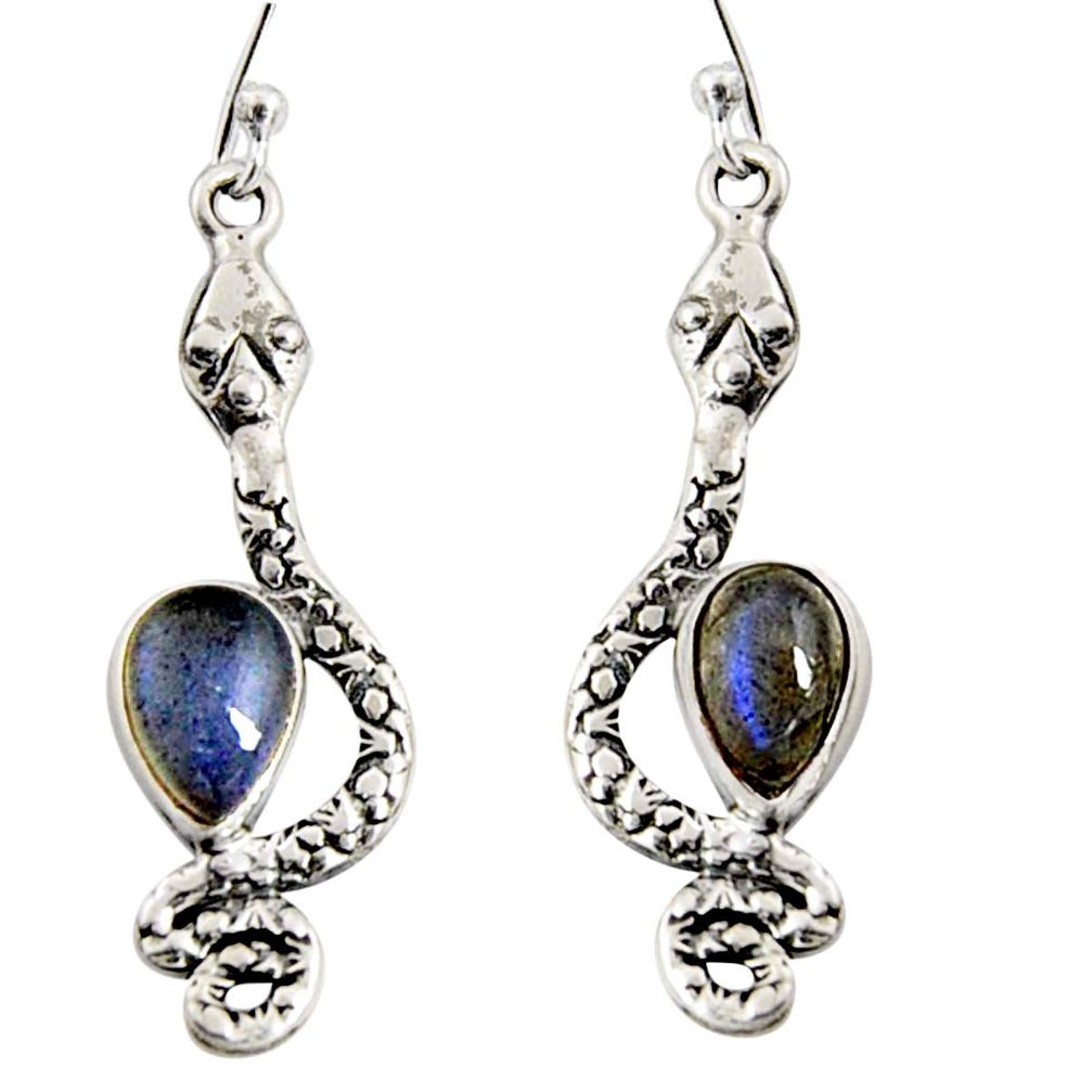 5.38cts natural blue labradorite 925 sterling silver snake earrings r10196