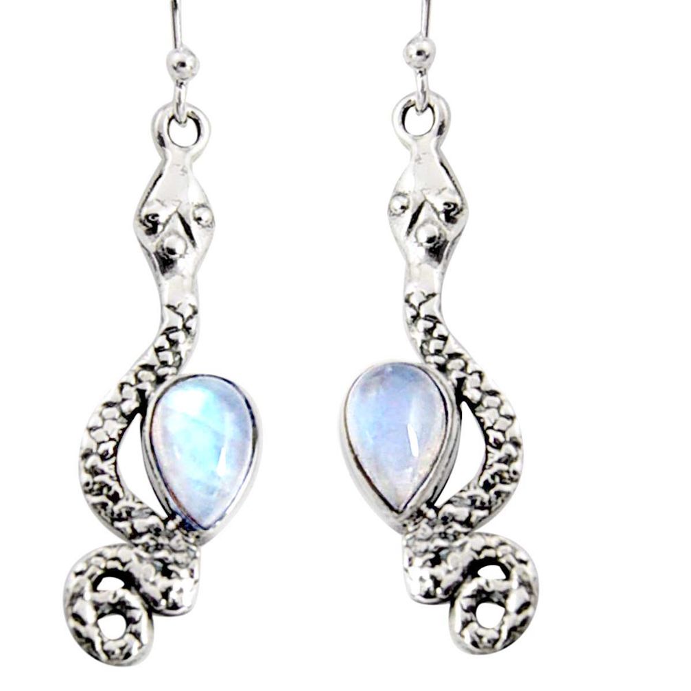 5.38cts natural rainbow moonstone 925 sterling silver snake earrings r10197