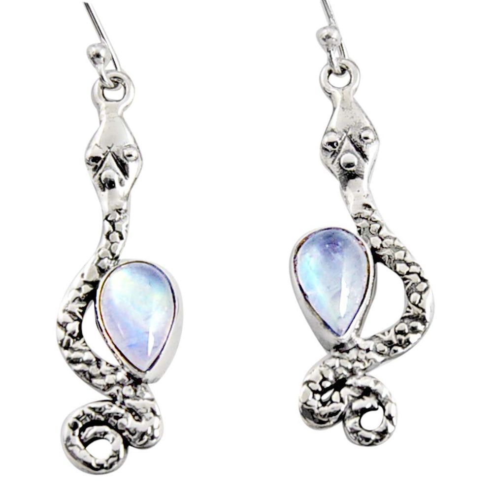 5.16cts natural rainbow moonstone 925 sterling silver snake earrings r10198