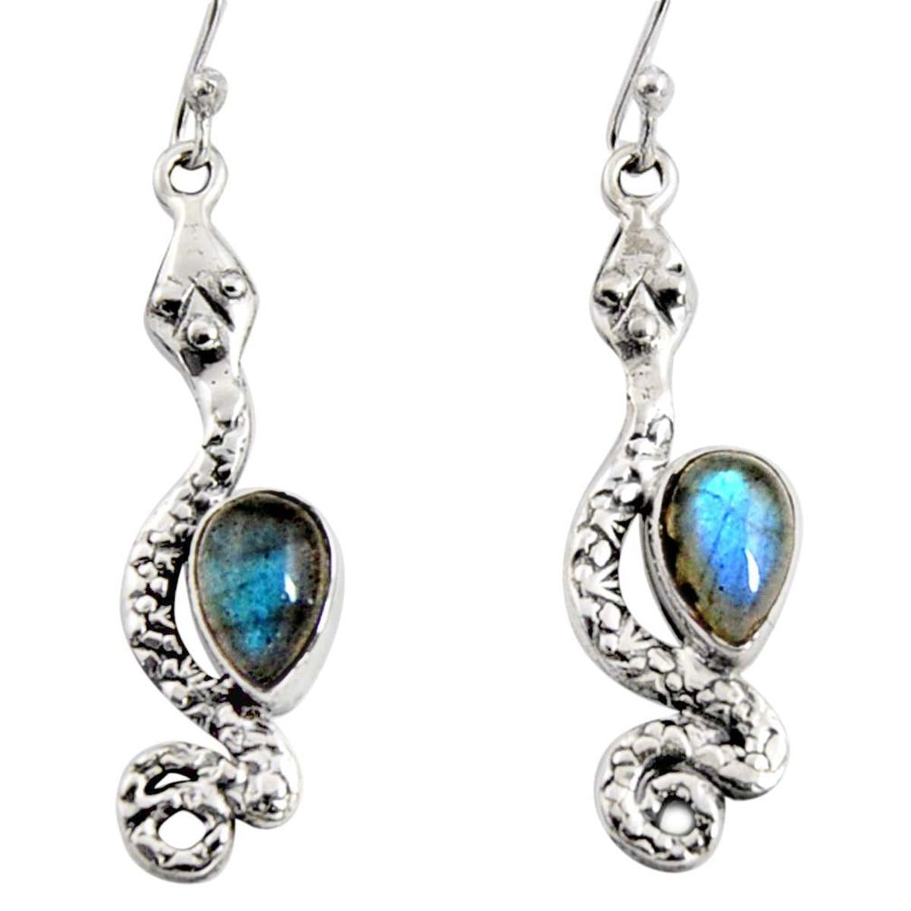 5.38cts natural blue labradorite 925 sterling silver snake earrings r10200