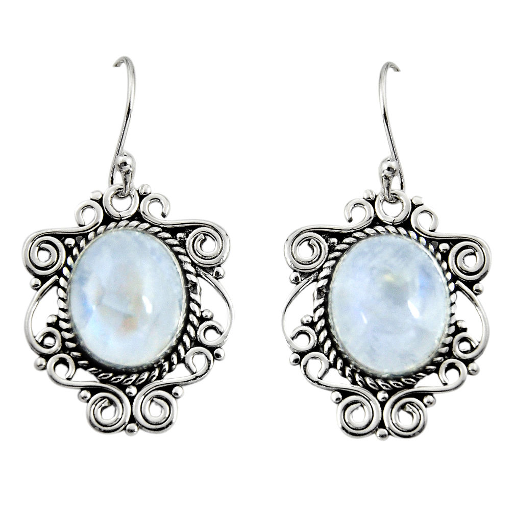 925 sterling silver 11.54cts natural rainbow moonstone dangle earrings r11063
