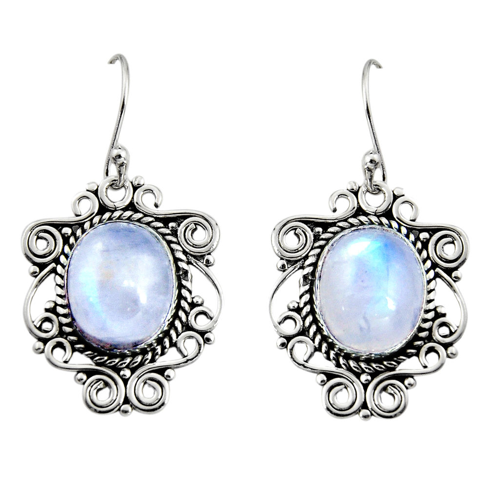 925 sterling silver 11.22cts natural rainbow moonstone dangle earrings r11067