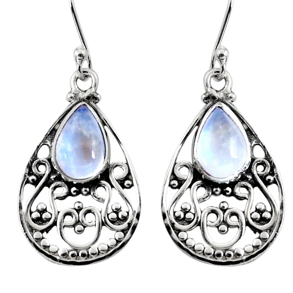 925 sterling silver 4.74cts natural rainbow moonstone dangle earrings r11070