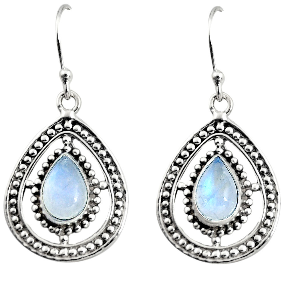 925 sterling silver 4.74cts natural rainbow moonstone dangle earrings r11073