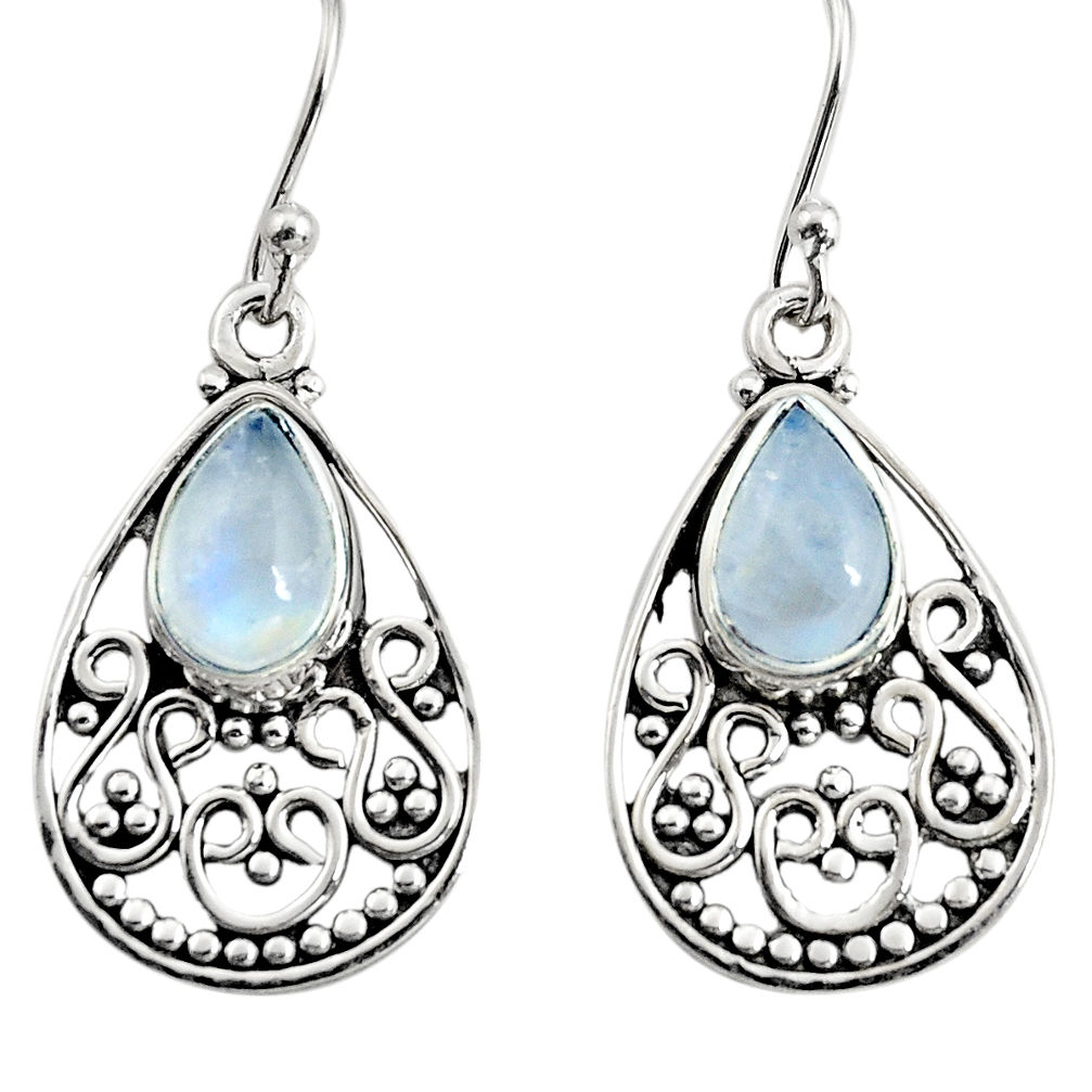 4.74cts natural rainbow moonstone 925 sterling silver dangle earrings r11074