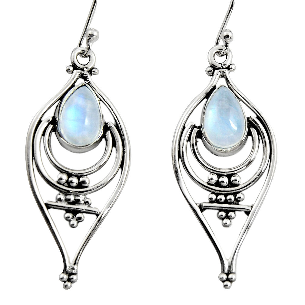 4.73cts natural rainbow moonstone 925 sterling silver dangle earrings r11075